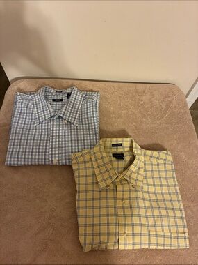 Izod Men's Yellow and Light Blue Plaid Button-Down Shirts - size 2XLT lot of 2